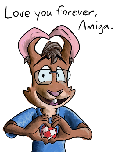 Topaz makes a heart around the Boing ball on his shirt